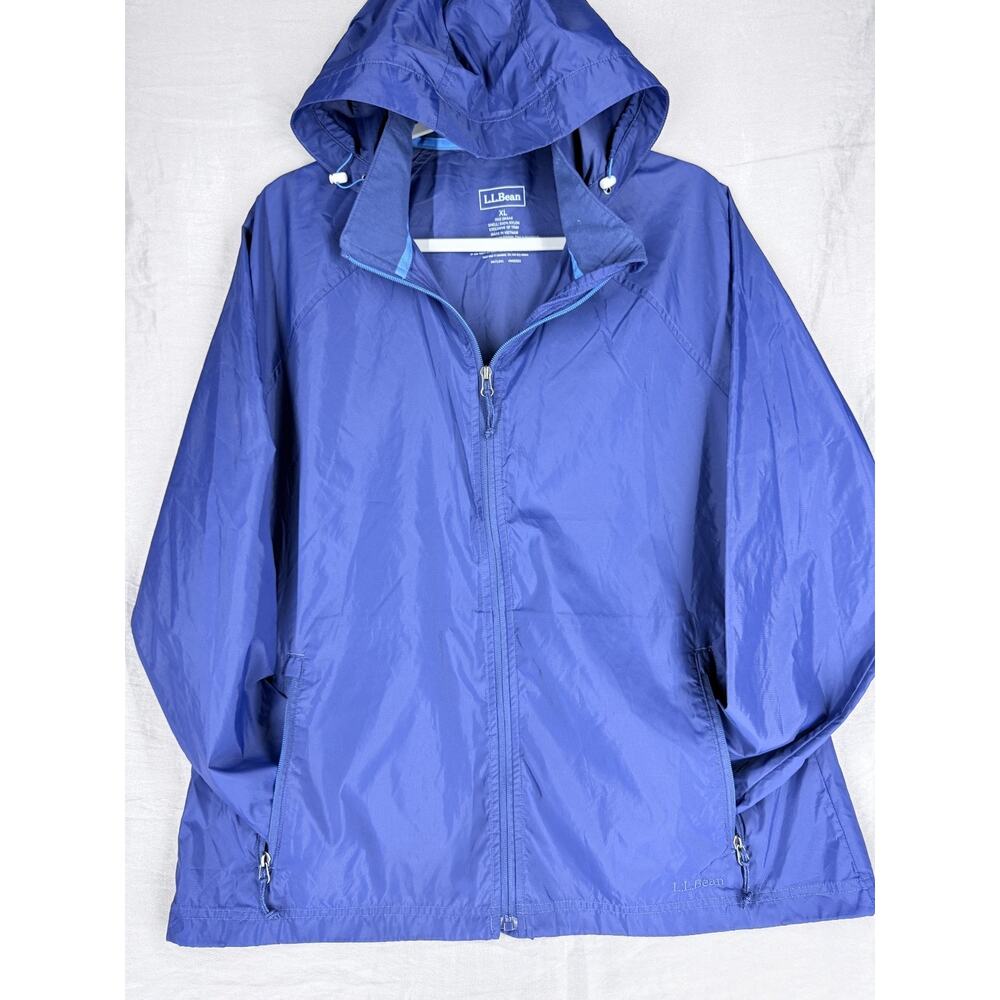 LL Bean Jacket Blue Nylon Packable Stowaway Windbreaker Rain Coat Men's XL